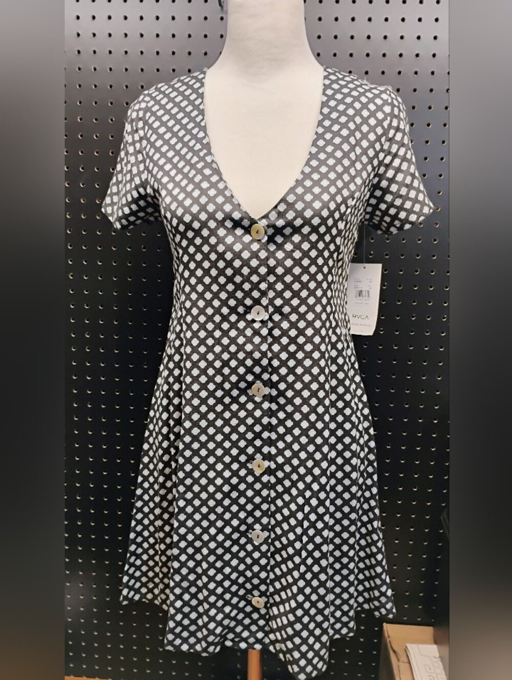 NWT RVCA Black Mini Dress Blue Flowers XS